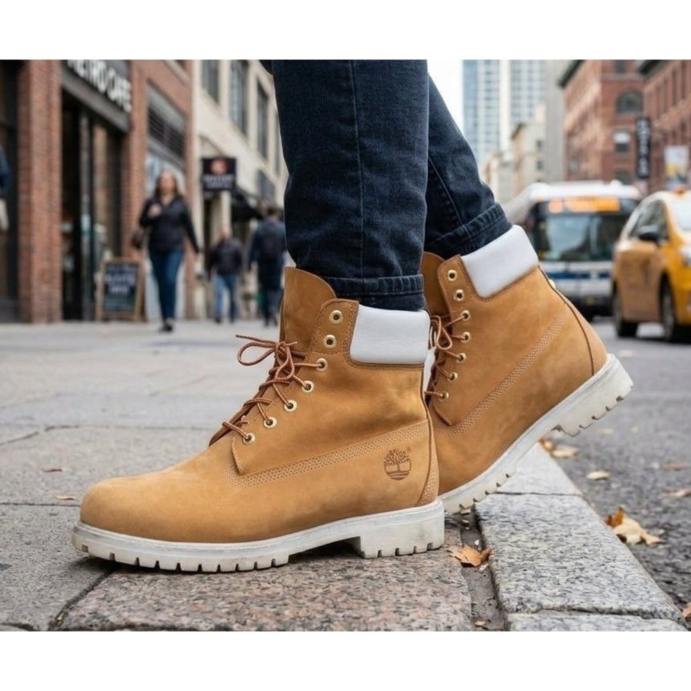 Timberland Premium 6 Inch Boots Mens 12 Wheat White Leather Waterproof 27016